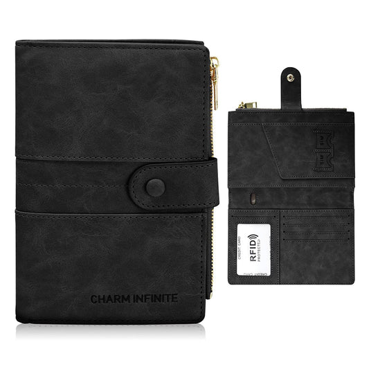 RFID Blocking Travel Wallet Passport Card Holder for Women Men Black