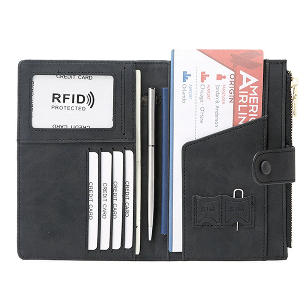 RFID Blocking Travel Wallet Passport Card Holder for Women Men Black