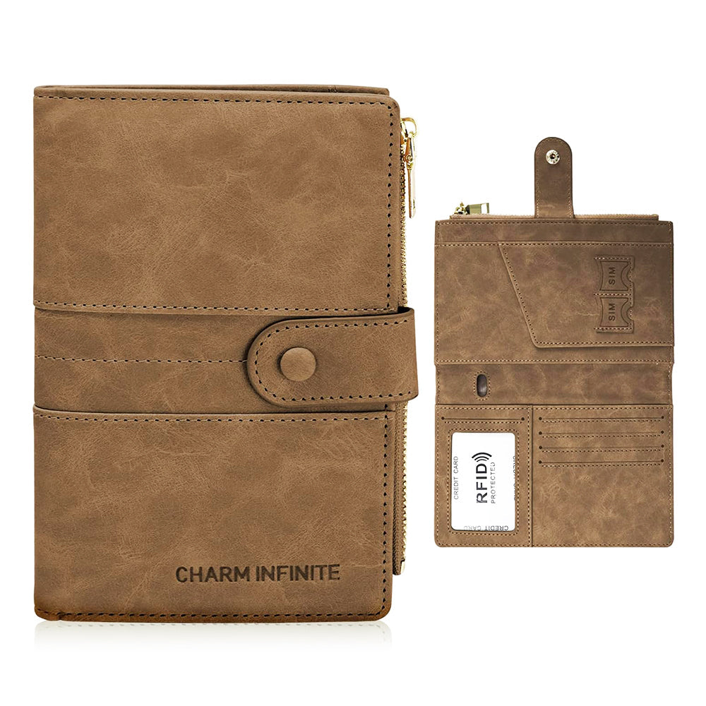 RFID Blocking Travel Wallet Passport Card Holder for Women Men Brown