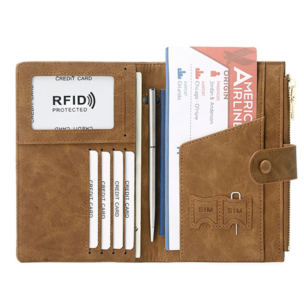 RFID Blocking Travel Wallet Passport Card Holder for Women Men Brown