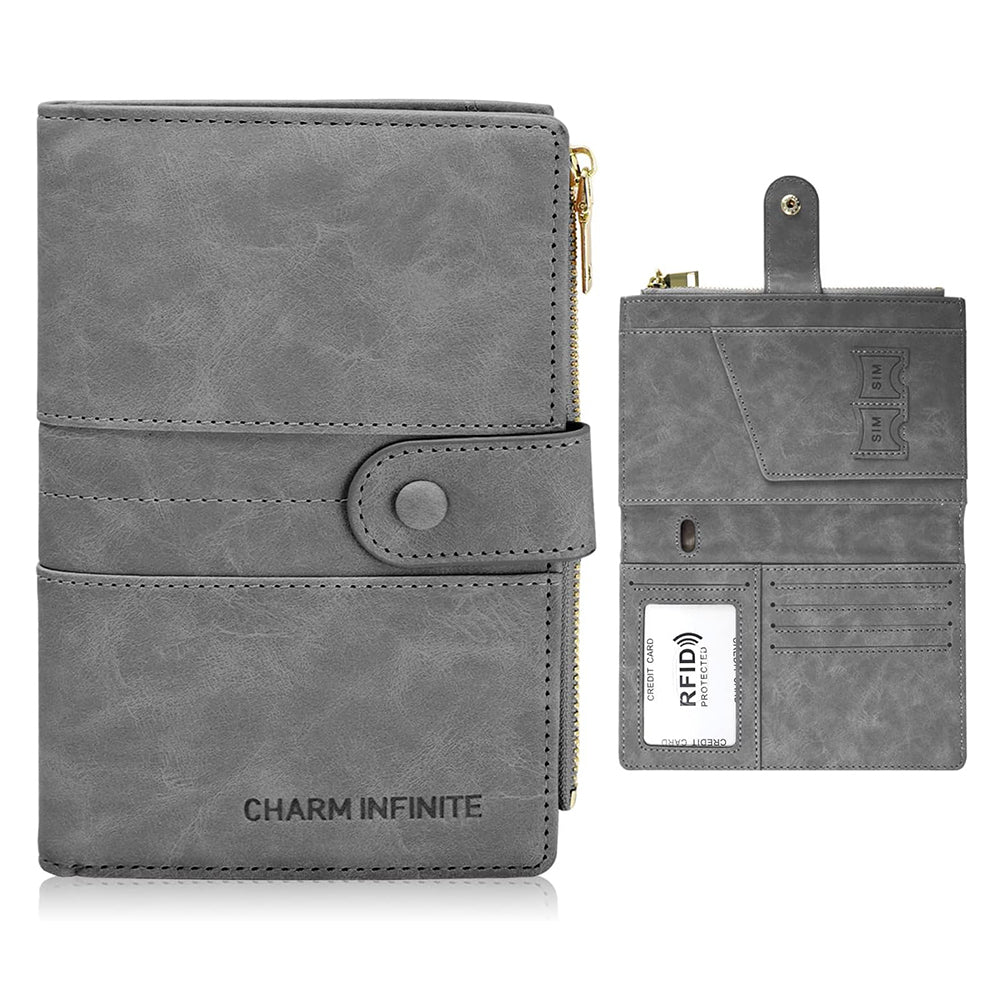 RFID Blocking Travel Wallet Passport Card Holder for Women Men Gray