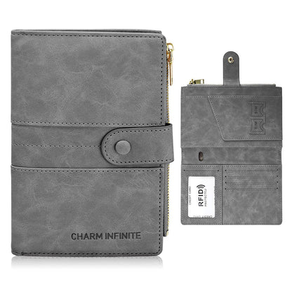 RFID Blocking Travel Wallet Passport Card Holder for Women Men Gray