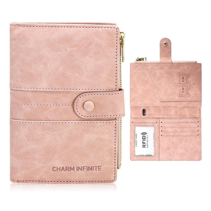 RFID Blocking Travel Wallet Passport Card Holder for Women Men Pink