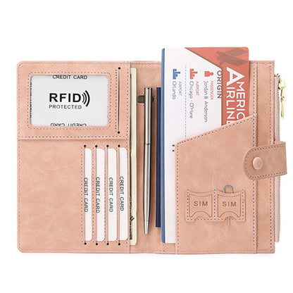 RFID Blocking Travel Wallet Passport Card Holder for Women Men Pink