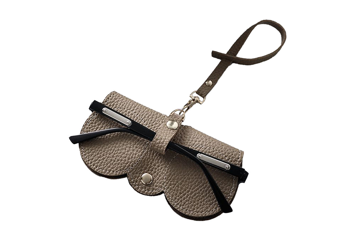 Portable Leather Glasses Case Holder Sunglasses Pouch-Khaki