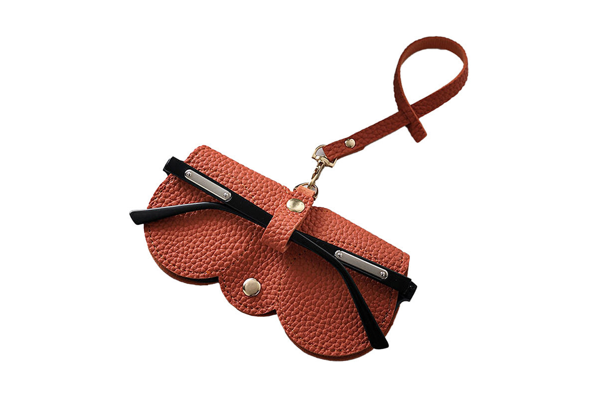 Portable Leather Glasses Case Holder Sunglasses Pouch-Orange