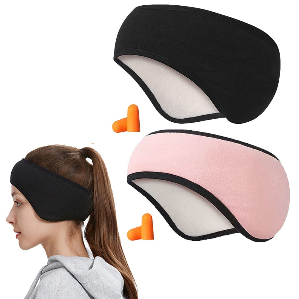 2Pcs Blackout Eye Mask Ear Muffs Sleeping Eye Mask With Earplugs Black+Pink