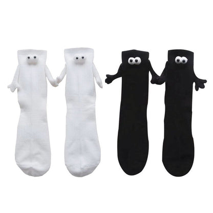 2 Pairs of Funny Magnetic Suction 3D Doll Couple Holding Hands Socks for Women Men Couple