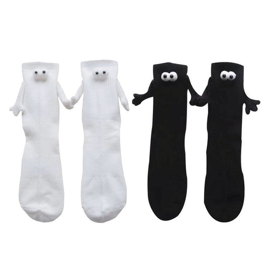 2 Pairs of Funny Magnetic Suction 3D Doll Couple Holding Hands Socks for Women Men Couple