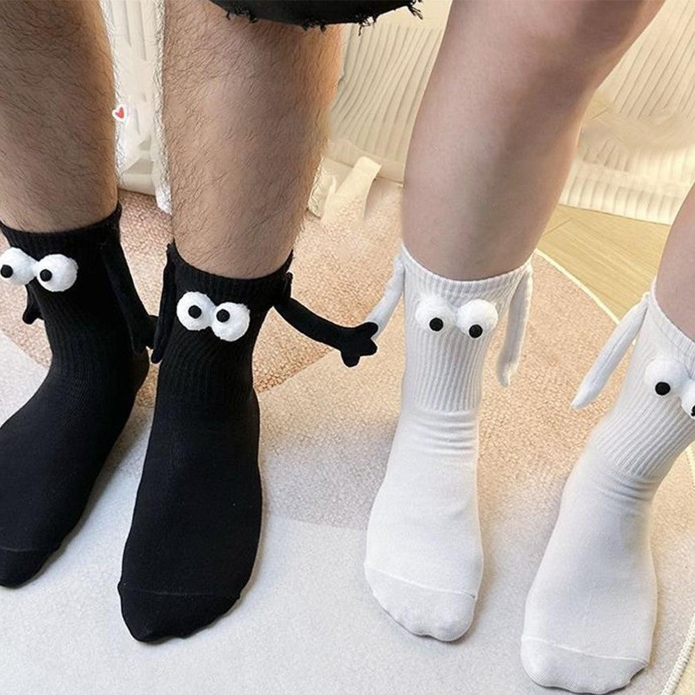 2 Pairs of Funny Magnetic Suction 3D Doll Couple Holding Hands Socks for Women Men Couple