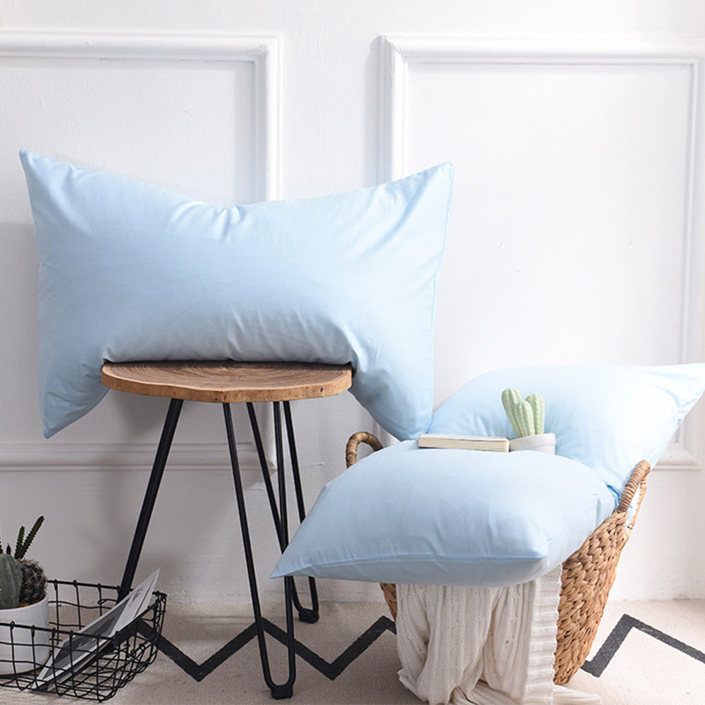 2Pcs 74x48cm Solid Color Pillowcase Cotton Pillow Covers Home Decor Light Blue