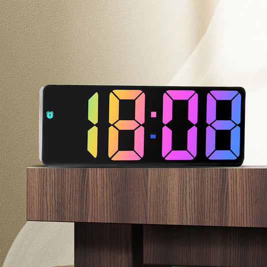 Digital Alarm Clock Colorful Display LED Clock for Bedroom Electronic Desktop Clock Black