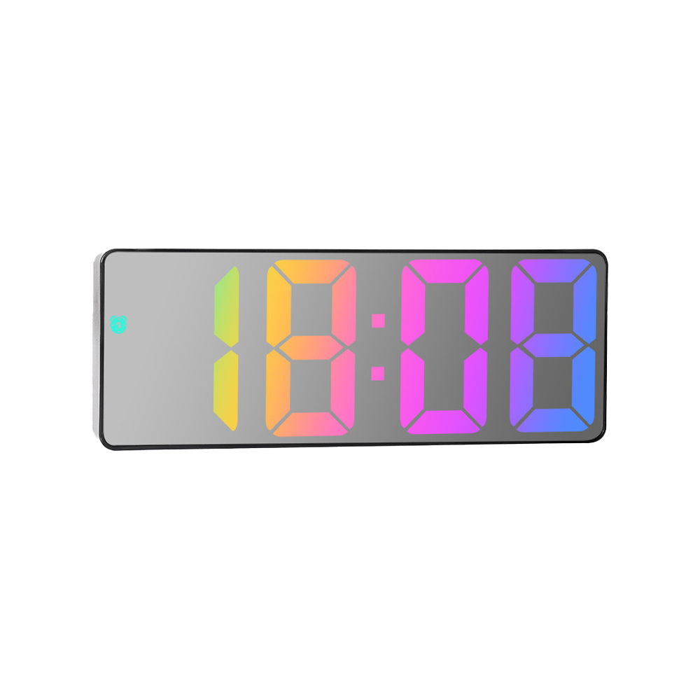 Digital Alarm Clock Colorful Display LED Clock for Bedroom Electronic Desktop Clock Silver
