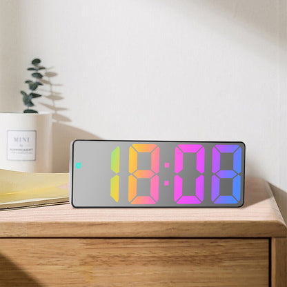 Digital Alarm Clock Colorful Display LED Clock for Bedroom Electronic Desktop Clock Silver