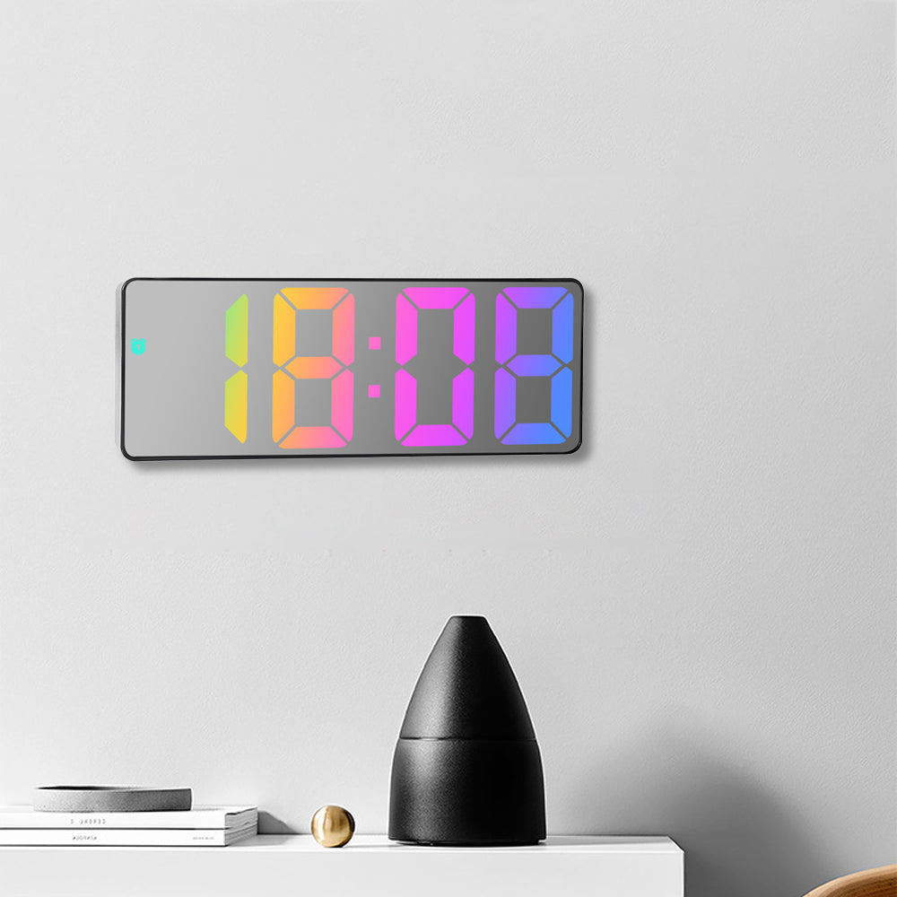 Digital Alarm Clock Colorful Display LED Clock for Bedroom Electronic Desktop Clock Silver