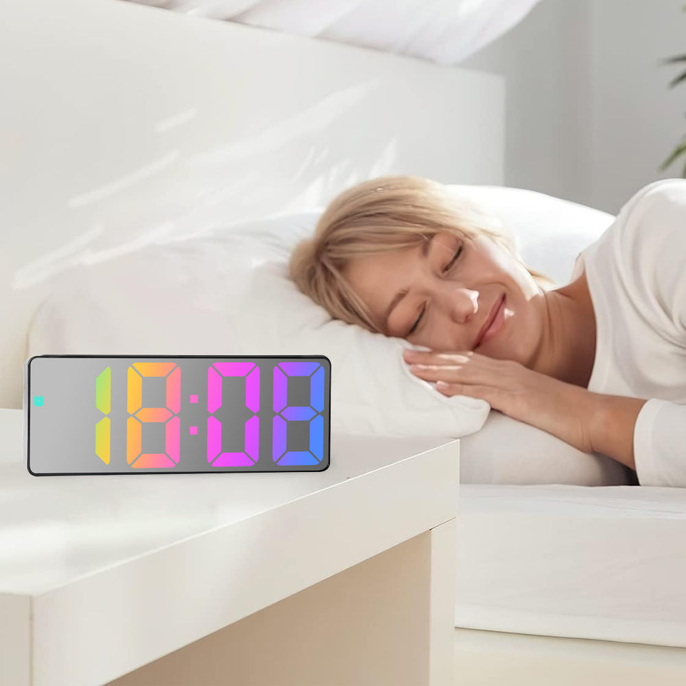 Digital Alarm Clock Colorful Display LED Clock for Bedroom Electronic Desktop Clock Silver