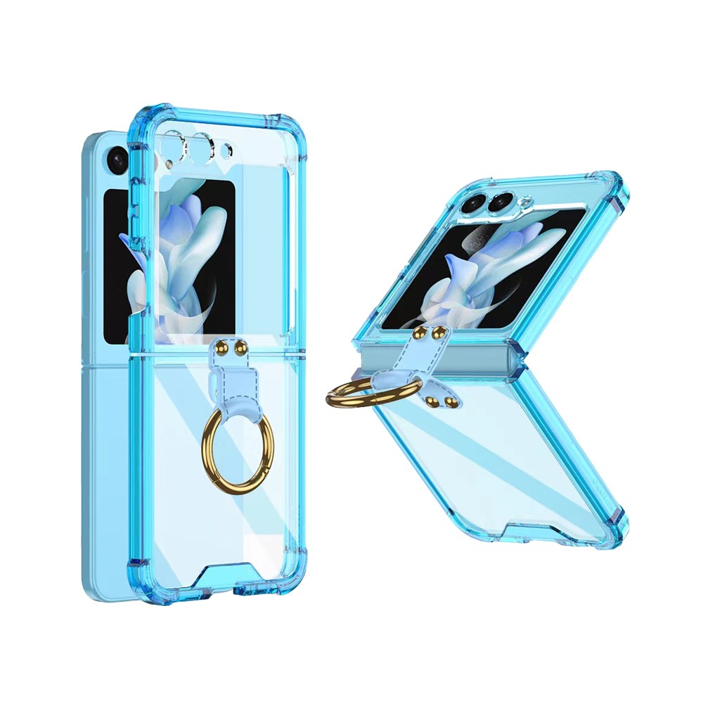 For Samsung Galaxy Z Flip5 5G Airbag Case Slim Clear Cover With Ring Stand Blue