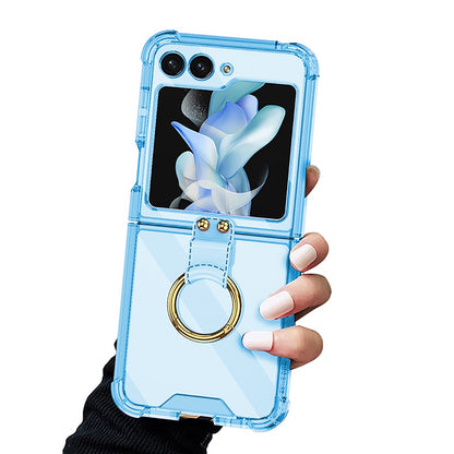 For Samsung Galaxy Z Flip5 5G Airbag Case Slim Clear Cover With Ring Stand Blue