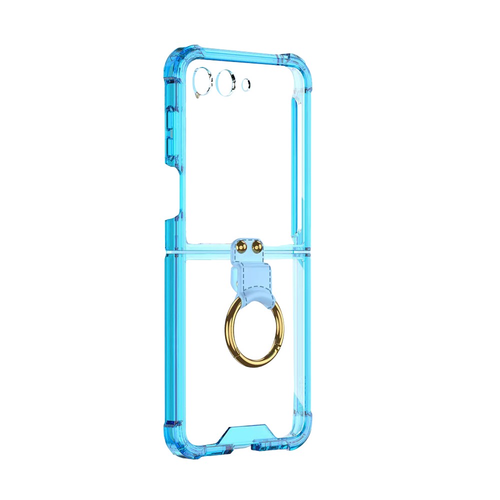 For Samsung Galaxy Z Flip5 5G Airbag Case Slim Clear Cover With Ring Stand Blue