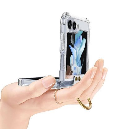 For Samsung Galaxy Z Flip5 5G Airbag Case Slim Clear Cover With Ring Stand Clear