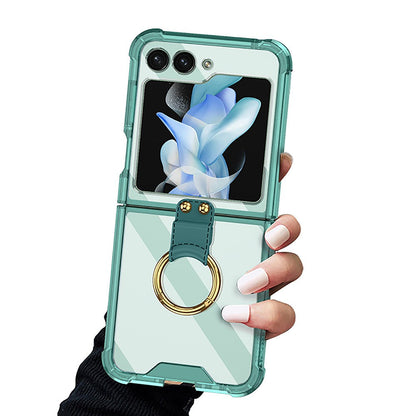 For Samsung Galaxy Z Flip5 5G Airbag Case Slim Clear Cover With Ring Stand Green