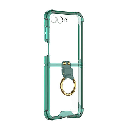 For Samsung Galaxy Z Flip5 5G Airbag Case Slim Clear Cover With Ring Stand Green