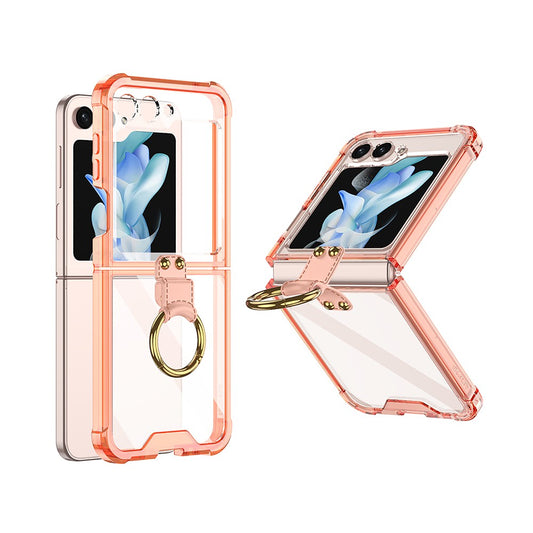 For Samsung Galaxy Z Flip5 5G Airbag Case Slim Clear Cover With Ring Stand Orange