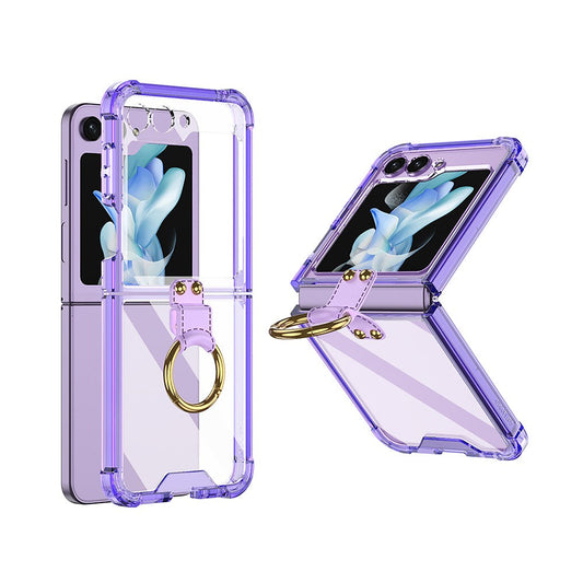 For Samsung Galaxy Z Flip5 5G Airbag Case Slim Clear Cover With Ring Stand Purple