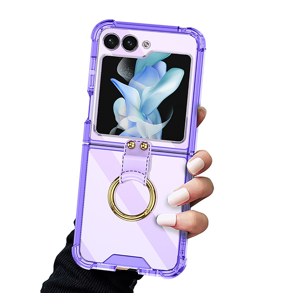 For Samsung Galaxy Z Flip5 5G Airbag Case Slim Clear Cover With Ring Stand Purple