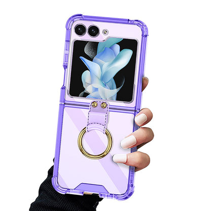 For Samsung Galaxy Z Flip5 5G Airbag Case Slim Clear Cover With Ring Stand Purple