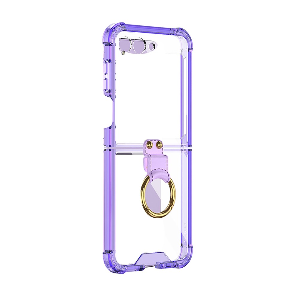 For Samsung Galaxy Z Flip5 5G Airbag Case Slim Clear Cover With Ring Stand Purple