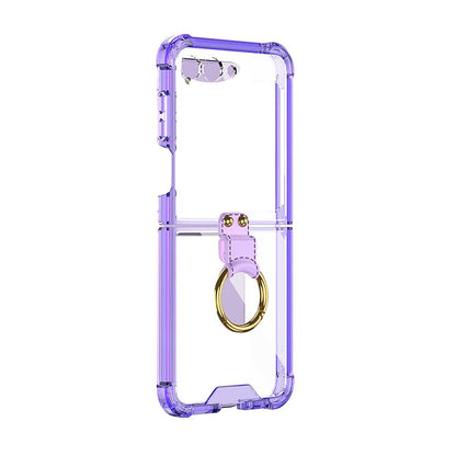 For Samsung Galaxy Z Flip5 5G Airbag Case Slim Clear Cover With Ring Stand Purple