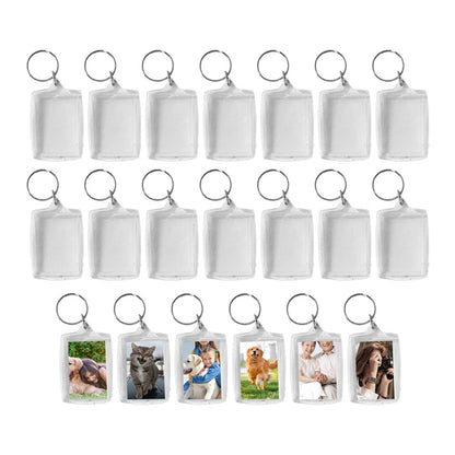20Pcs Rectangle Clear Acrylic Photo Keyring DIY Blank Picture Frame Key Chain