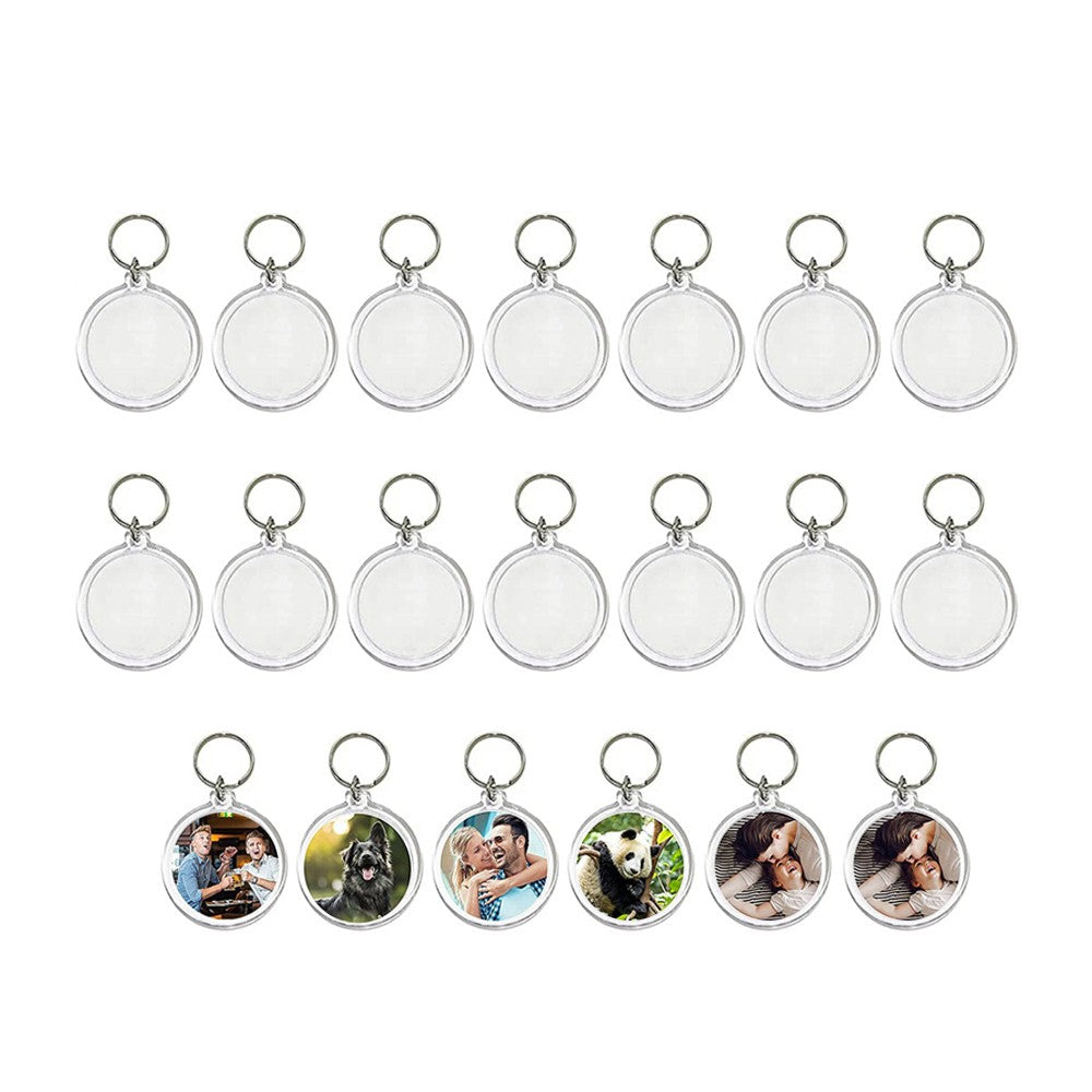 20Pcs Round Clear Acrylic Photo Keyring DIY Blank Picture Frame Key Chain