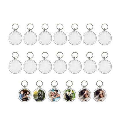 20Pcs Round Clear Acrylic Photo Keyring DIY Blank Picture Frame Key Chain