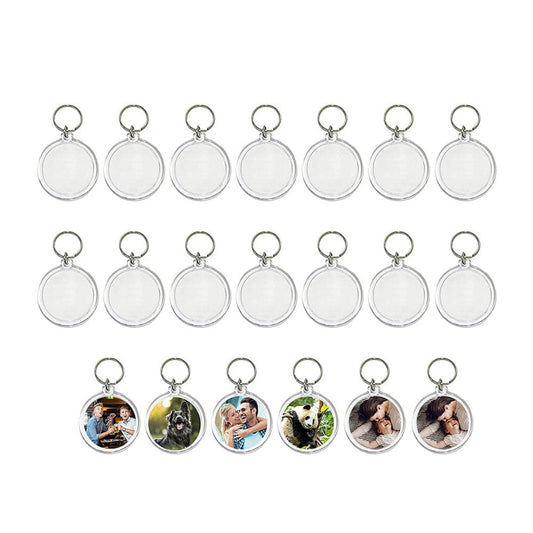20Pcs Round Clear Acrylic Photo Keyring DIY Blank Picture Frame Key Chain