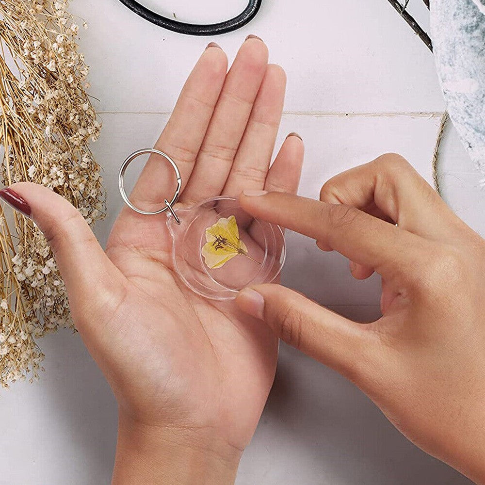 20Pcs Round Clear Acrylic Photo Keyring DIY Blank Picture Frame Key Chain