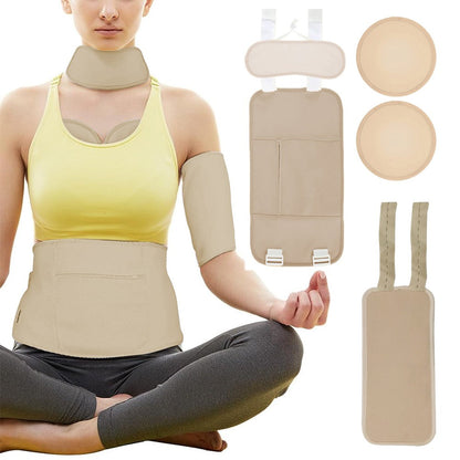 5-Piece Reusable Compress Castor Oil Pack for Knee Calf Waist Neck Chest Khaki