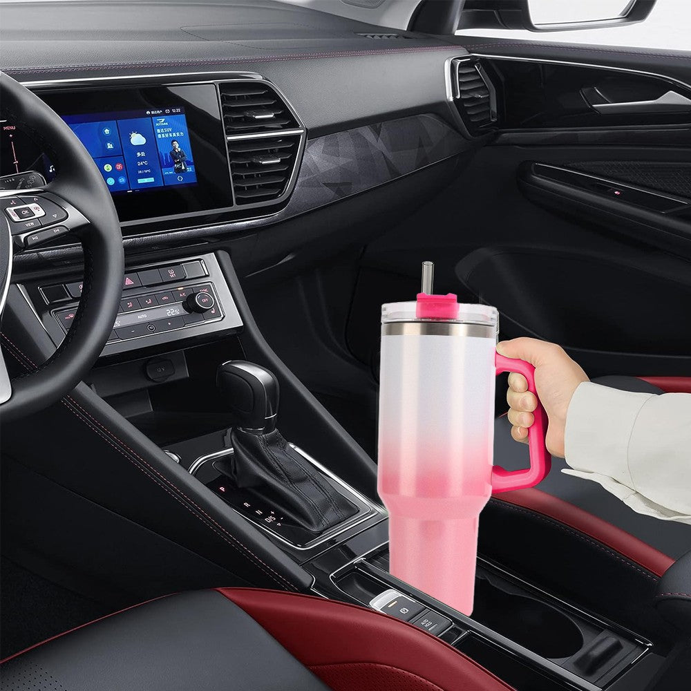 40oz Stainless Steel Tumbler with Straw Insulated Travel Mug Water Bottle Pink