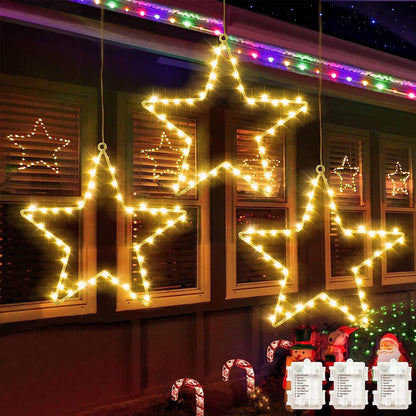 Christmas Window Star String Lights Waterproof Outdoor Patio Lights Decor for Tree Garden Backyard-Warm white