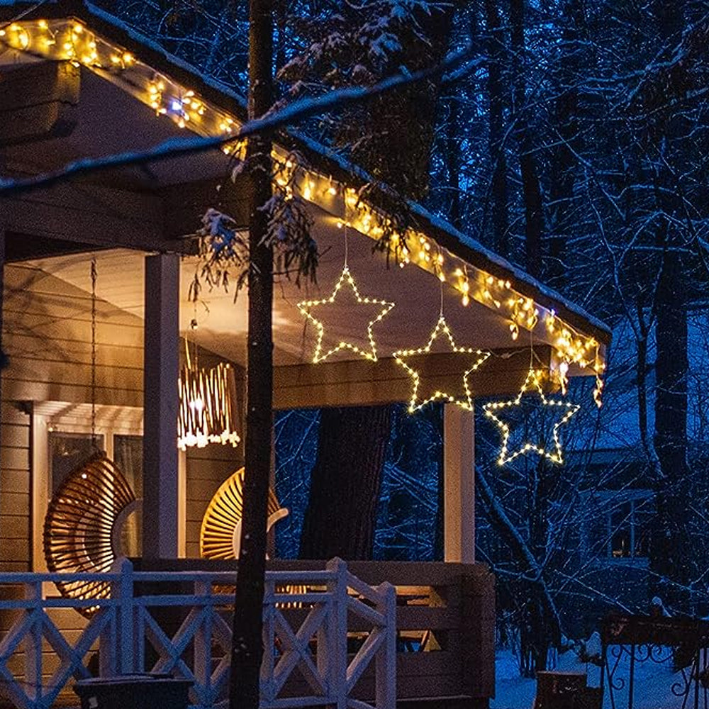 Christmas Window Star String Lights Waterproof Outdoor Patio Lights Decor for Tree Garden Backyard-Warm white