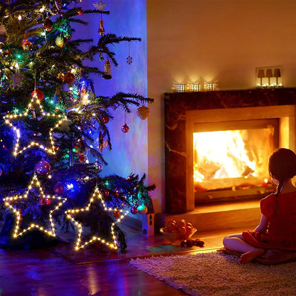 Christmas Window Star String Lights Waterproof Outdoor Patio Lights Decor for Tree Garden Backyard-Warm white