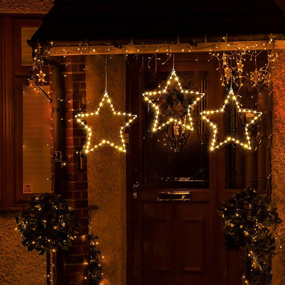 Christmas Window Star String Lights Waterproof Outdoor Patio Lights Decor for Tree Garden Backyard-Warm white