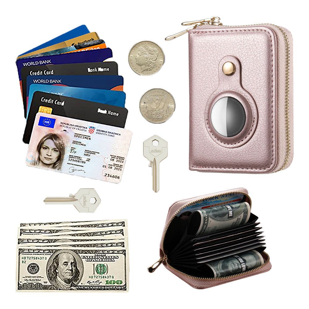 Travel RFID Blocking Wallet Money Purse Card Holder Case Rose Gold