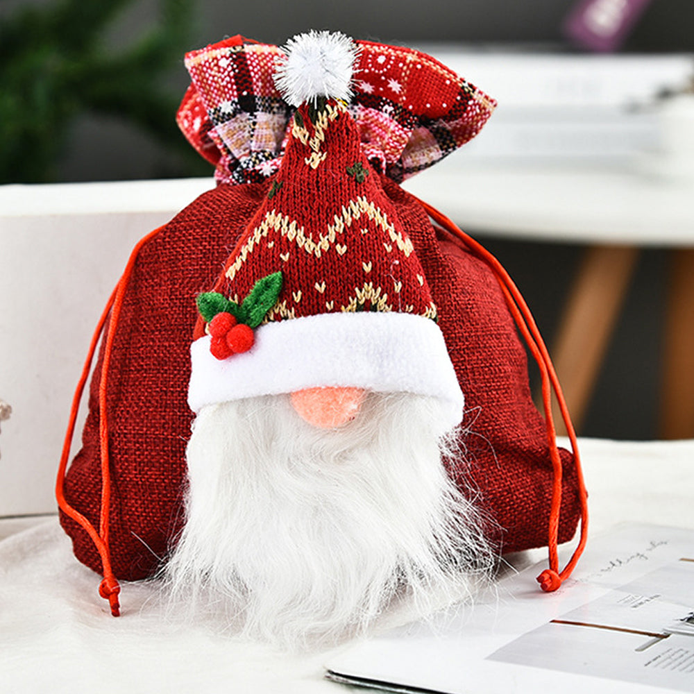 3Pcs 3D Faceless Santa Christmas Gift Bags Candy Bags Christmas Favor Bags Drawstring Bags