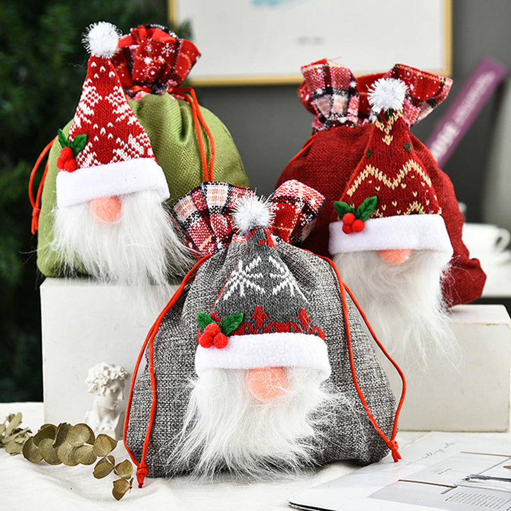 3Pcs 3D Faceless Santa Christmas Gift Bags Candy Bags Christmas Favor Bags Drawstring Bags