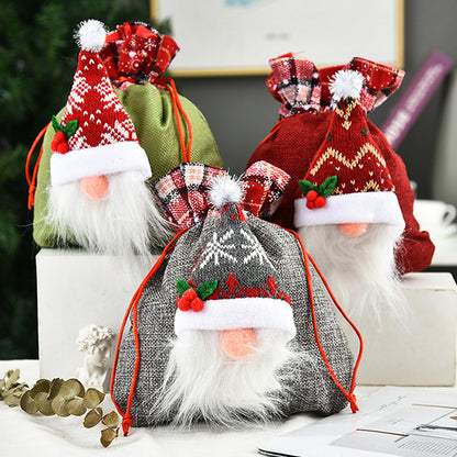 3Pcs 3D Faceless Santa Christmas Gift Bags Candy Bags Christmas Favor Bags Drawstring Bags