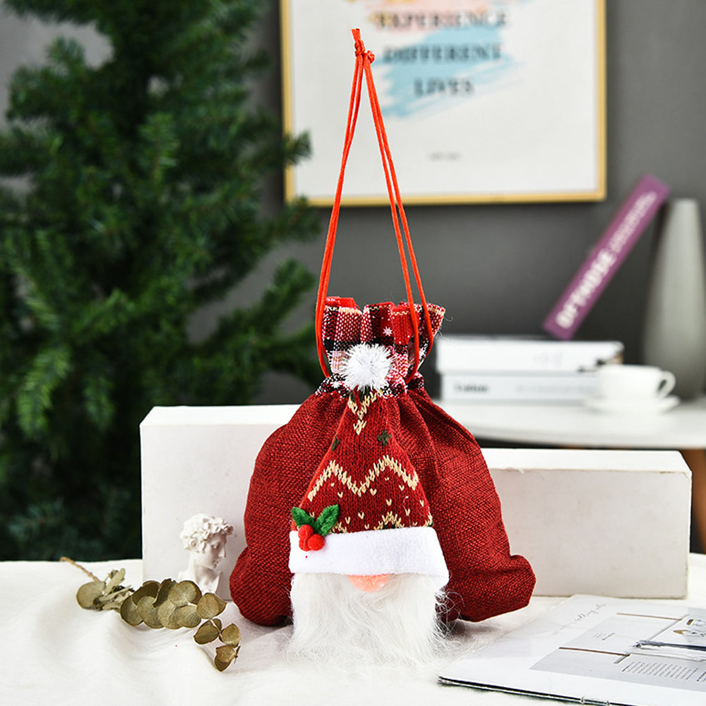 3Pcs 3D Faceless Santa Christmas Gift Bags Candy Bags Christmas Favor Bags Drawstring Bags