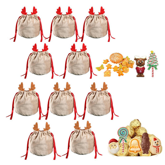 10Pcs Christmas Gift Bags Candy Snack Bags Xmas Party Wrapping Drawstring Bags