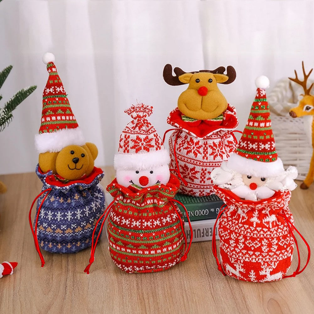 4Pcs Christmas Dolls Bags Candy Bags Festive Drawstring Bags Gifts